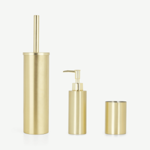 Lilo Toilet Brush, Soap Dispenser & Tumbler Set, Brushed Brass