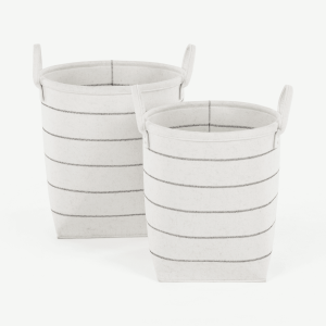 Millon Set of 2 Felt Stripe Laundry Baskets, Off White