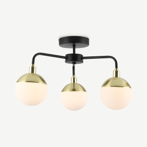 Siren Bathroom 3 Light Ceiling Lamp, Black & Brushed Brass