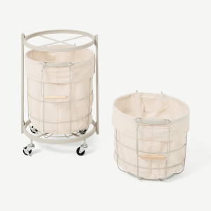 Lucia Set of 2 Stackable Laundry Baskets & Cart, Warm Grey