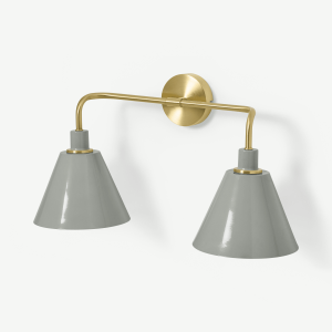 Testa Bathroom Double Wall Lamp, Brushed Brass & Charcoal