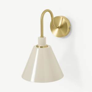 Testa Bathroom Wall Lamp, Brushed Brass & Off White