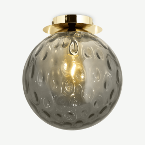 Ilaria Bathroom Flush Ceiling Light, Olive Glass & Brass